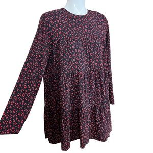 Zara Black and Red Leopard Print Tiered Dress Size Large